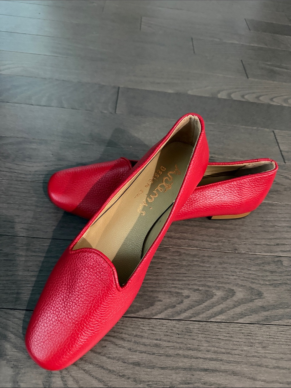 Artemis Design Co. Bright Red Pebbled Leather Slip-On Flats
